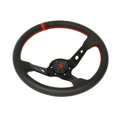 Volant DriftShop Tulipé (90 mm), Cuir Noir, Branches Noires